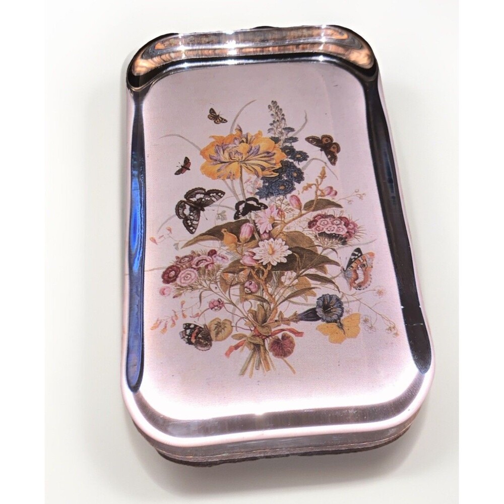 Vintage Art Glass Paperweight  Floral -  2.5 X 4 Inch - Made In England